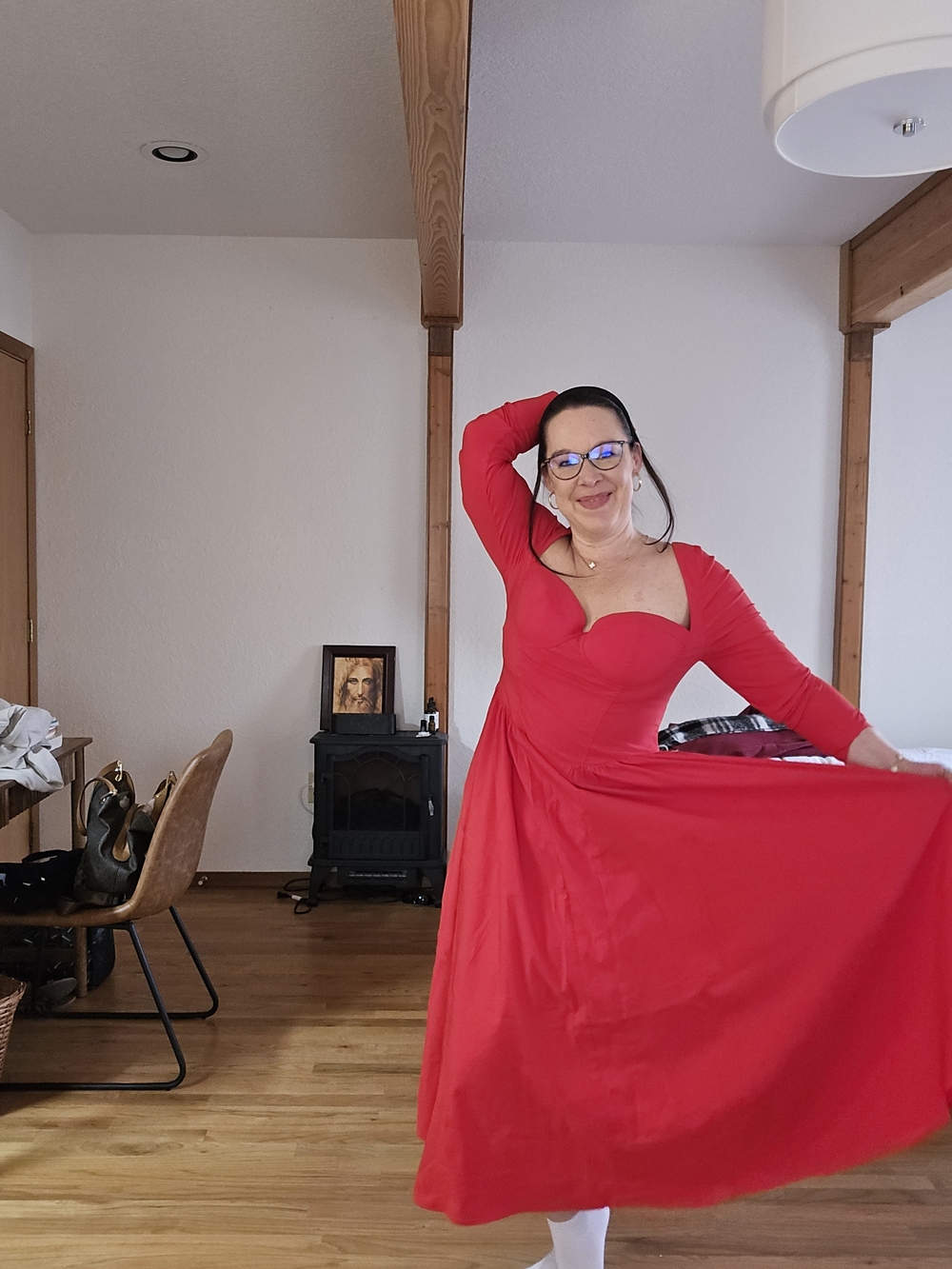 Red Bustier Corset Maxi Dress Underwire Cupped Gown w/ Long Sleeve Shrug XL